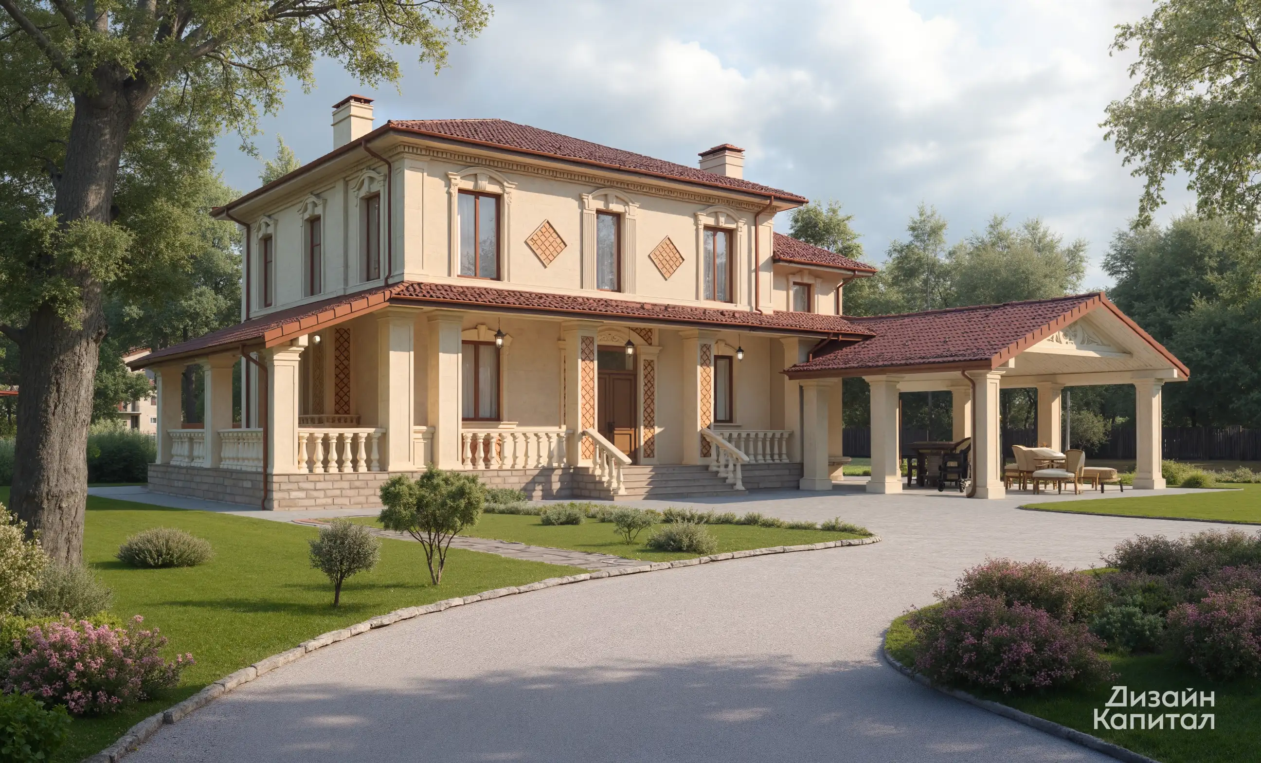 Facade design of a house in classical Mediterranean style